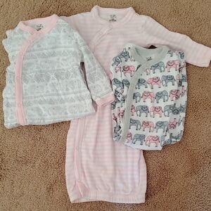 Elephants And Stripes Baby Girl Sleep Gowns
